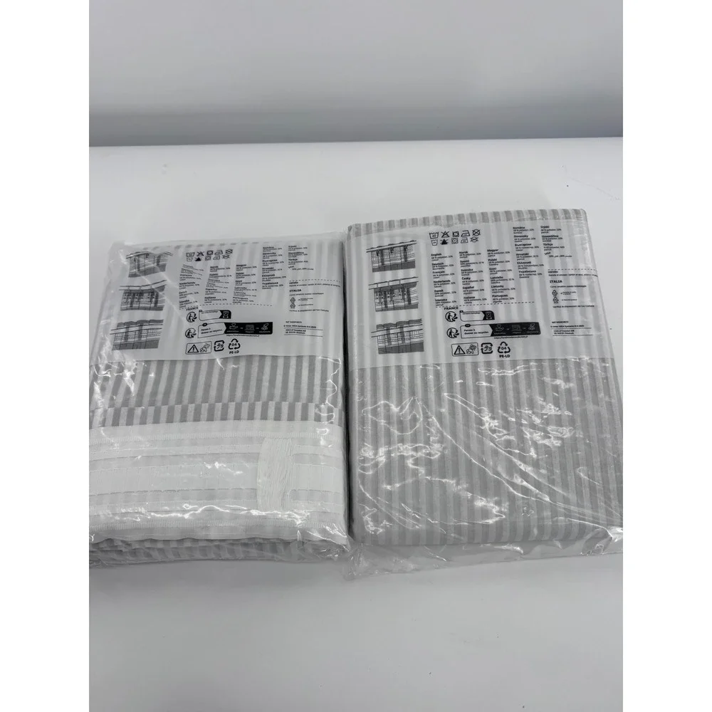 IKEA BYMOTT Curtain‎ Set of 2 47x98 White Grey Striped Panels 4 Panels New
